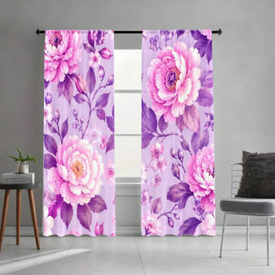 Rideaux filtrant la lumière à motif floral pivoine (lot de 2), luxuriants et éclatants, pour une décoration printanière et fraîche. Conception à œillets pour le salon et la chambre.