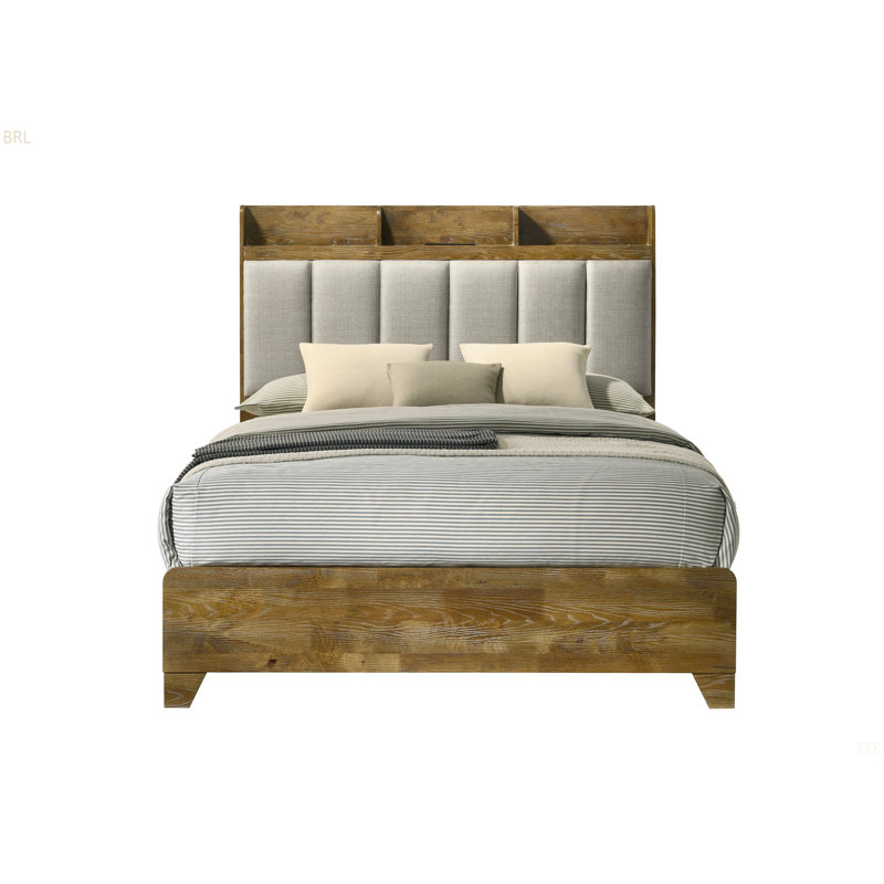 Light Aspen Brown Bed W/USB, King
