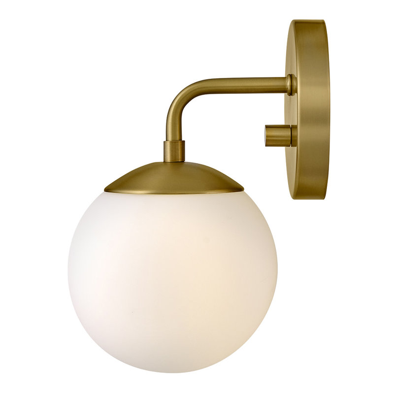 Single Light Globe Wall Sconce With Etched Opal Glass, Lacquered Brass