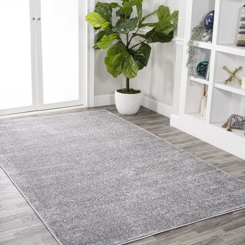 Asal Haze Solid Low-Pile Gray Rug, Rectangle 5' x 8'