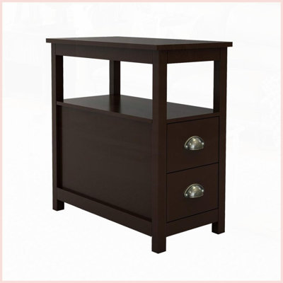 Table basse peu encombrante avec 2 tiroirs Tablette ouverte, finition brune robuste, facile à nettoyer pour le salon