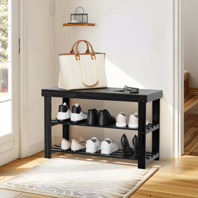 6 Pair Shoe Storage Bench, Black