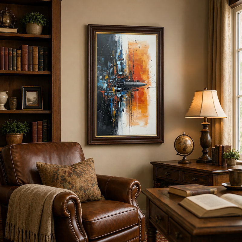 Art mural antique sur toile encadré doré pour le salon, la chambre à coucher, le bureau ou le vestibule - décoration murale décorative avec art abstrait