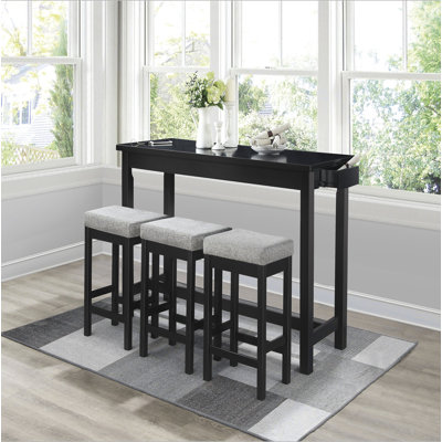 Ensemble de salle à manger à hauteur de comptoir 4 pièces avec table à hauteur de comptoir avec tiroirs et ports USB intégrés et 3 tabourets