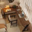 Noyer clair + bureau en bois massif en forme de L noir + fer-109556933
