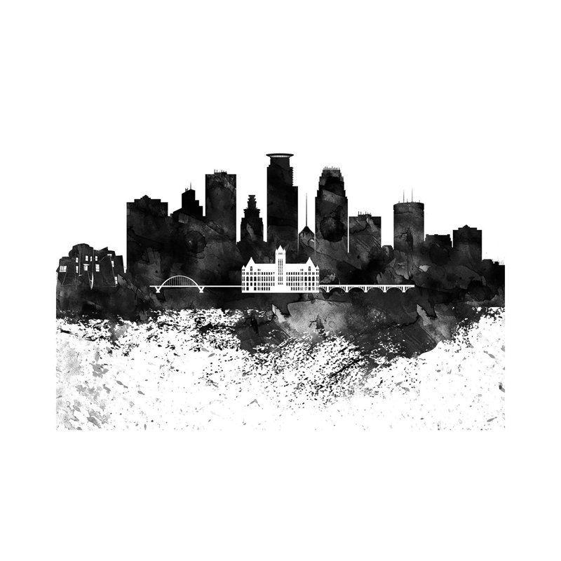 Minneapolis, gouttes noires et blanches, horizon, H 26 po x l 40 po x 1,5 po
