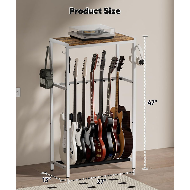 Guitar Stand for Multiple Guitars – Holds 7 String Instruments with Top Storage Shelf