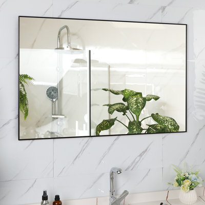 Miroir noir 36 x 24 pouces avec cadre en aluminium stable - polyvalent pour la salle de bain, la chambre à coucher, le salon, l'entrée moderne - preuve, décoration de pièce appropriée