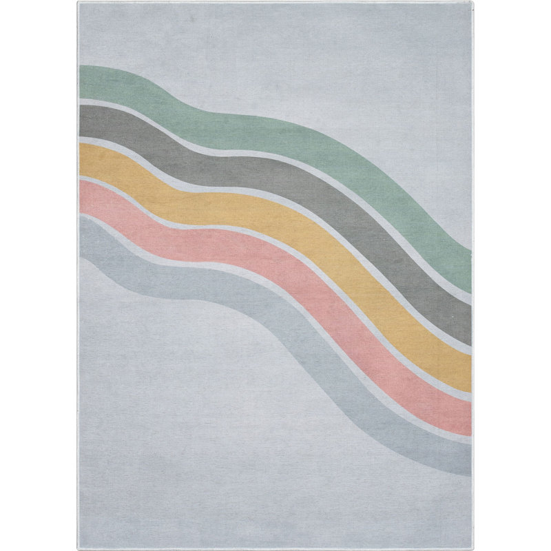 Asusena Kids Rugs Curved Rainbow Modern Area Rug, Rectangle 5' x 7', Blue