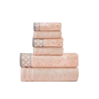 Modern Threads 6-Piece Damask Jacquard/Solid Ultra Soft 550GSM 100% Combed Cotton Towel Set with Embellished Borders