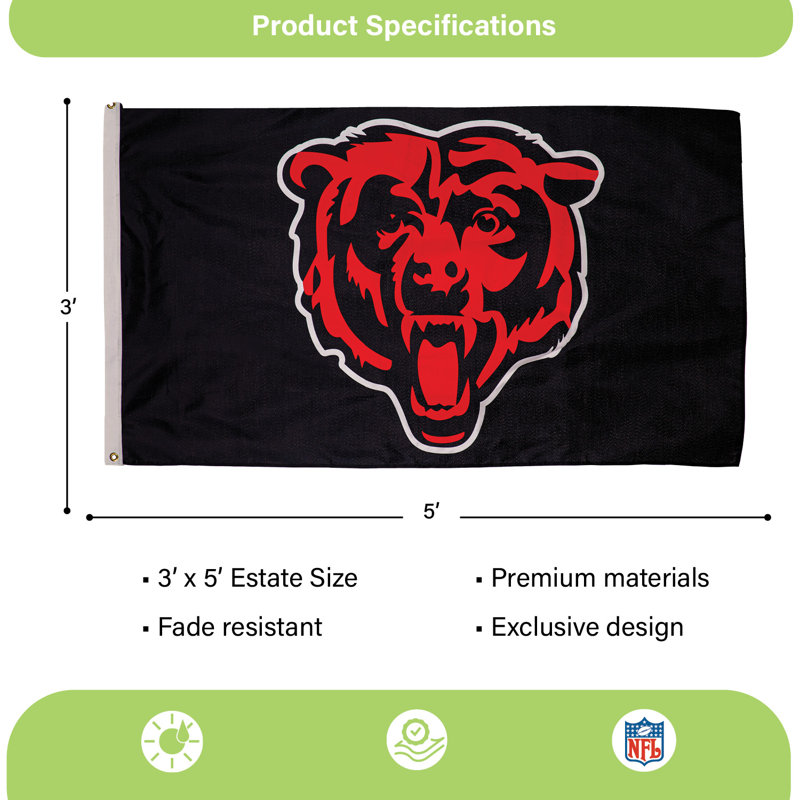 Drapeau simple face 3 'x 5' avec 2 œillets, Chicago Bears