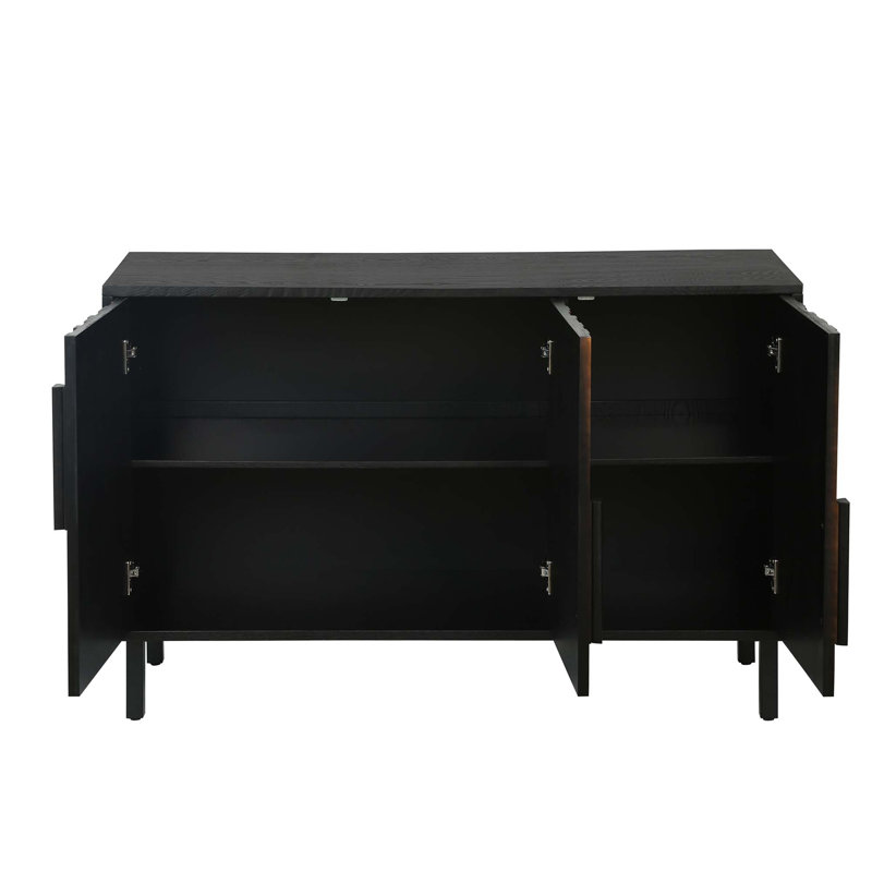 Buffet rustique moderne avec motif géométrique en bois, Antique Black;Natural