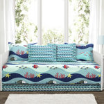 Sealife Blue Microfiber Modern & Contemporary 6 Piece Daybed Set
