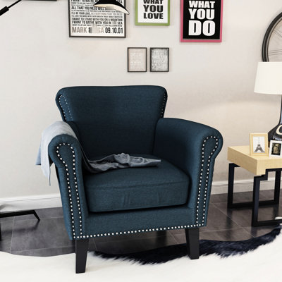 Fauteuil club à carreaux bleu marine avec tissu et bouleau Enticing