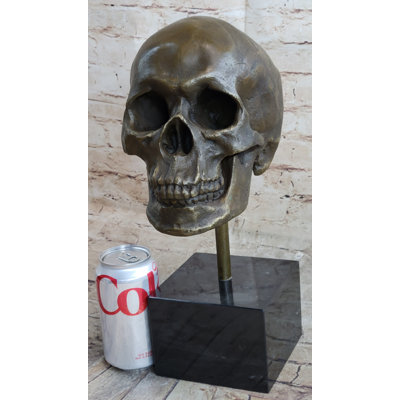 Braman Hot Cast Bronze Skull Skeleton Metal Bust Sculpture Statue On Marble Base Signed Original Milo