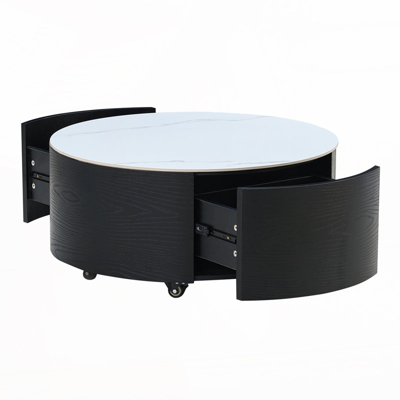 Latitude Run® Round Movable Coffee Table with Casters, 2 Drawers ...