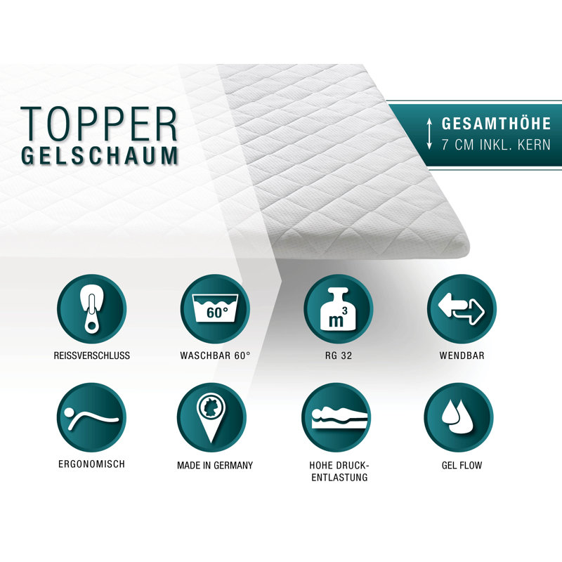 Cowarts 7cm Gel Memory Foam Mattress Topper, 120cm x 200cm