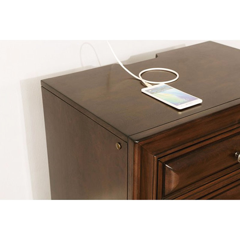 Table de chevet en cerisier brun avec 3 tiroirs doublés de feutre, Brun