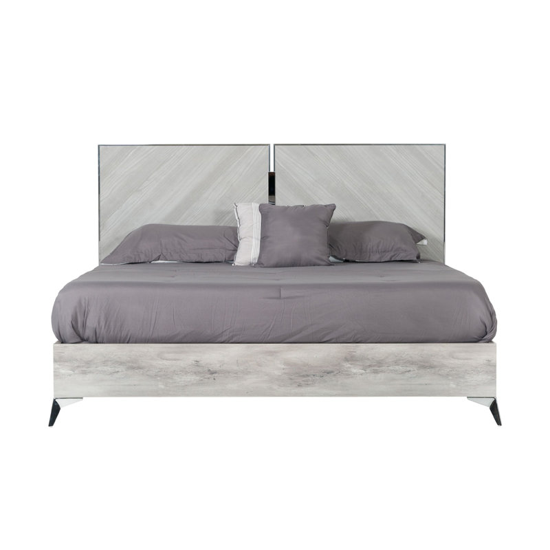 Jecky King Size Bed, Low Profile, Angled Legs, Italian Inspired Gray
