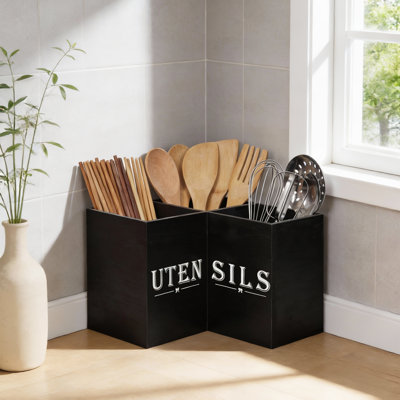 9.45 x 9.45 x 6.3 Inches L-Shaped Wooden Utensil Organizer