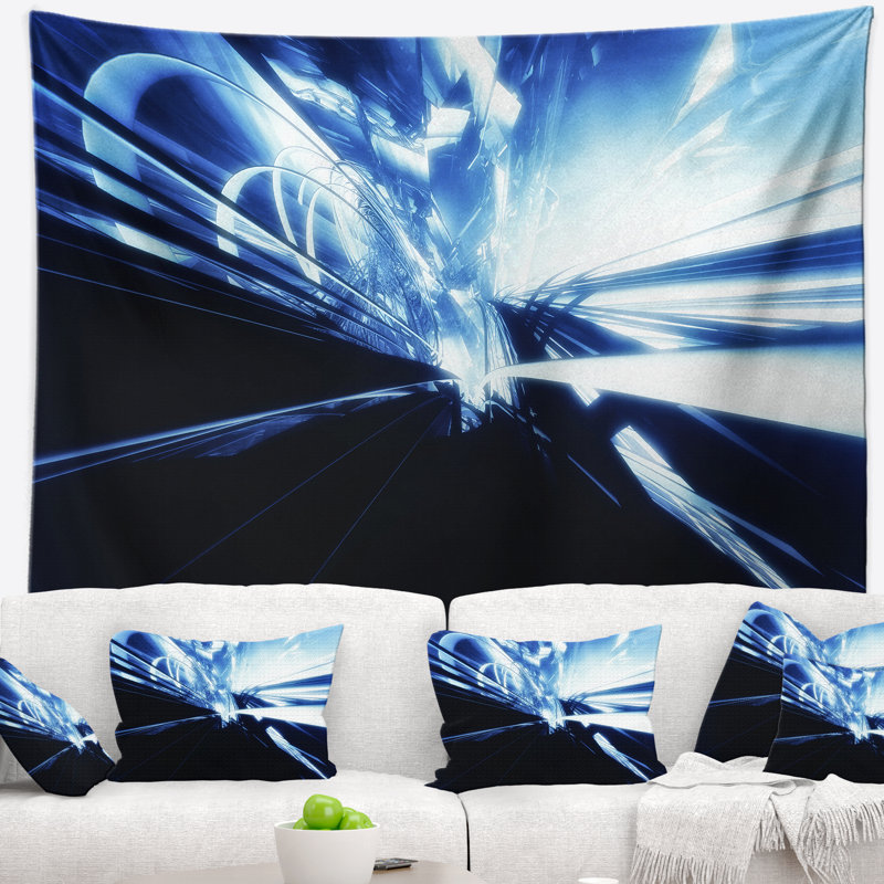 Tapisserie d'art abstrait bleu 3D, H 50 po x l 60 po