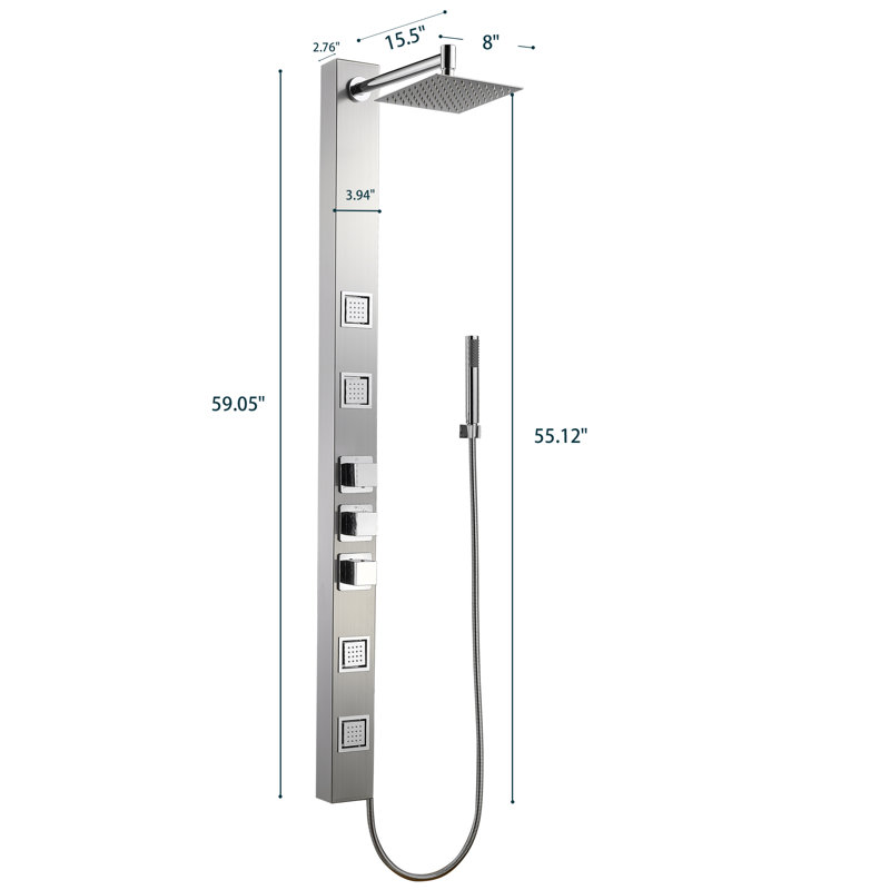 59'' Shower Panel with Adjustable Shower Head, Silver