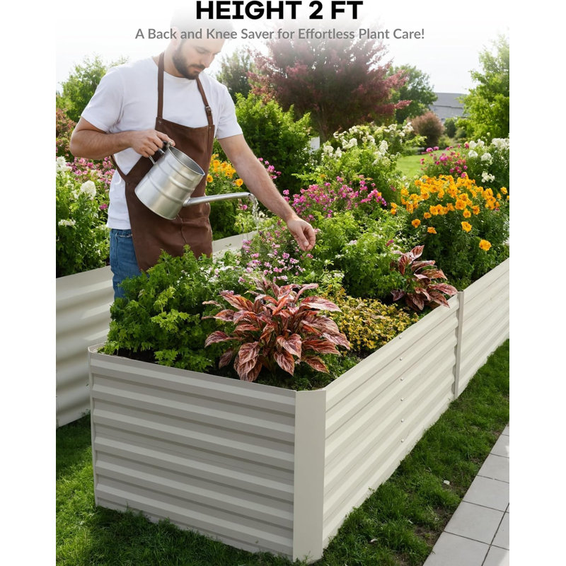 Metal Planter, Beige, 60cm H x 180cm W x 90cm D