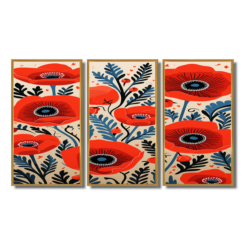 Vandyke - ensemble de décoration murale coquelicots, H 40 po x l 60 po, Doré
