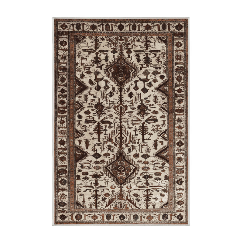Machine Washable Persian Beige Area Rug, Rectangle 2' x 3'