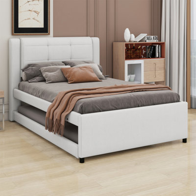 Lit plateforme tapissier avec lit gigogne