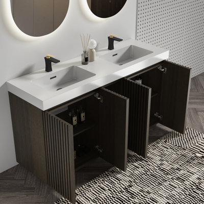 Ensemble de meuble-lavabo en chêne fumé Galan