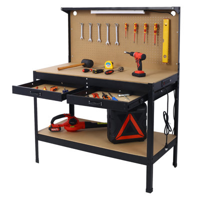 Steel Workbench With Drawer Peg Board 4 Ac Outlets 2 Usb Ports