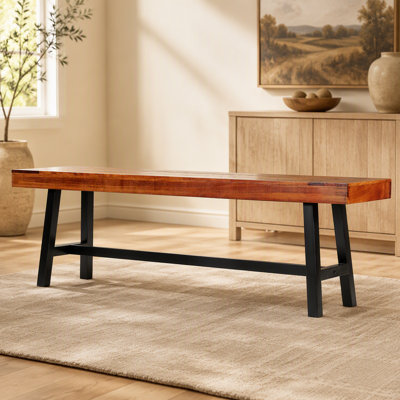 Banc d'extérieur, banc de jardin en bois de 63 pouces avec pieds en métal pour l'extérieur, banc de jardin extérieur, banc de capacité de charge de 500 lb, banc de salle à manger pour terrasse de jardin, parc, cour, porche