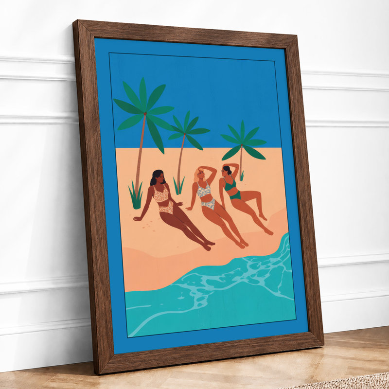 Beachside Repose Coastal - Framed Print, A4 - 29.7 x 21.0 cm, Walnut