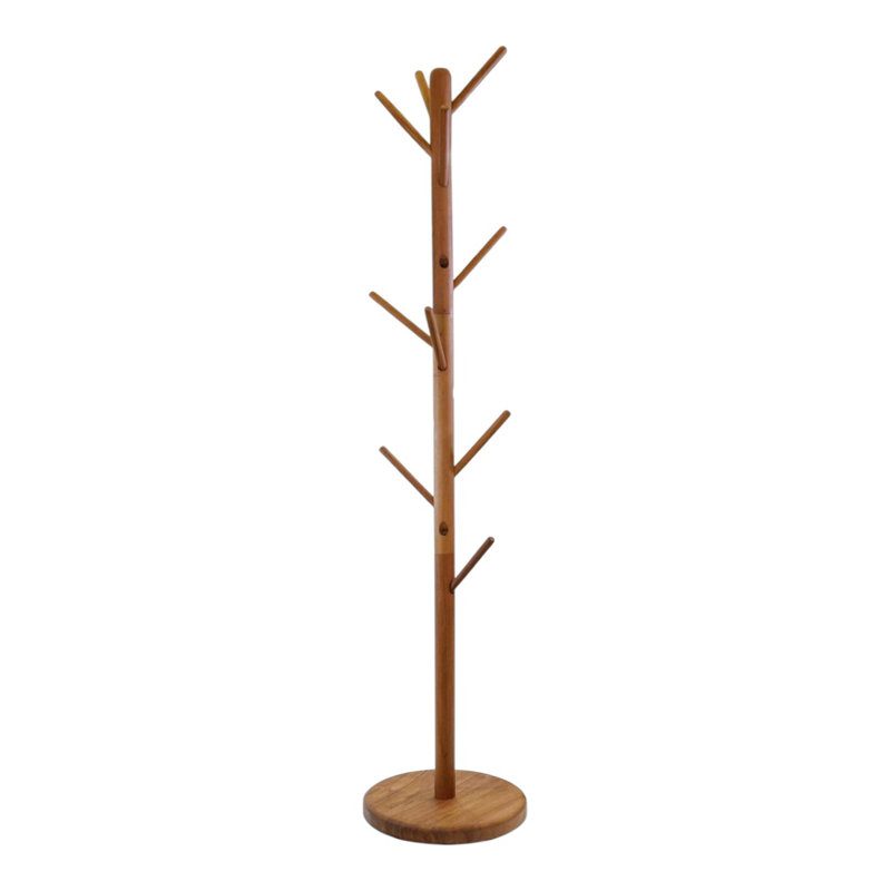 67" Brown Solid Wood Ten Hook Freestanding Coat Rack