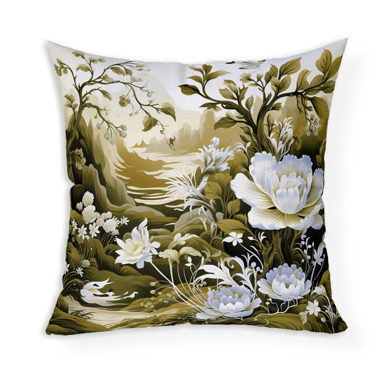 Coussin décoratif intérieur / extérieur Celestial Fern Garden, Blanc / Vert, H 26 po x l 26 po