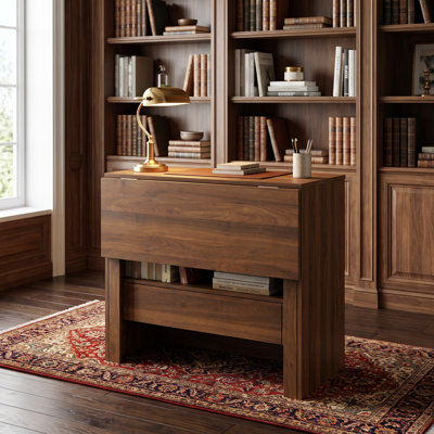 Bureau convertible pour bibliothèque avec tiroirs et casier ouvert - Bureau compact pour petites chambres et bureaux à domicile