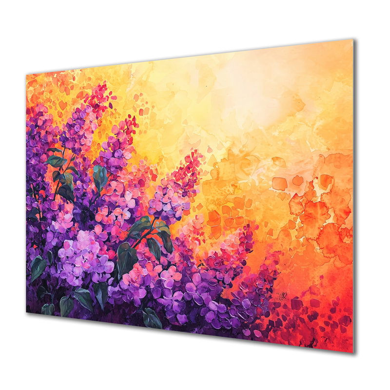 Coucher de soleil lilas mauve dans les jardins botaniques I - lilas, impression sur métal traditionnelle, H 30 po x l 40 po