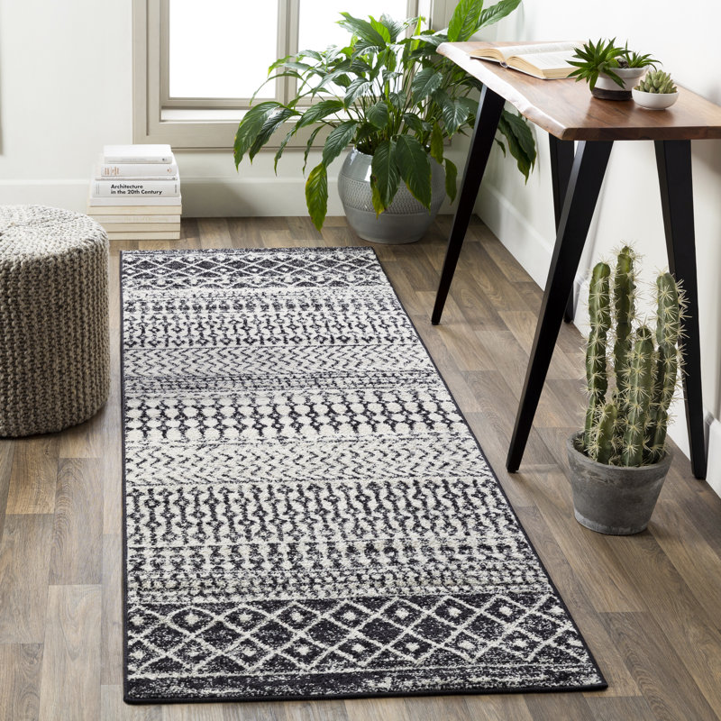 Tapis ivoire et gris anthracite tissé au métier mécanique Lashavia, Tapis de couloir 2 pi 7 po x 16 pi