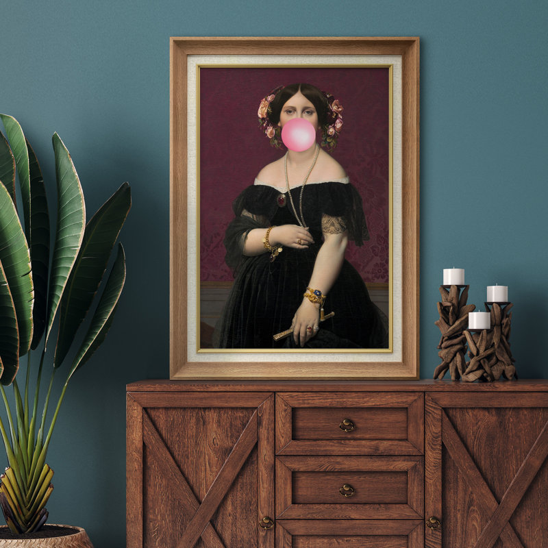 " Classic Woman Pink Bubblegum " on, Natural Premium Framed, 36" H x 26" W
