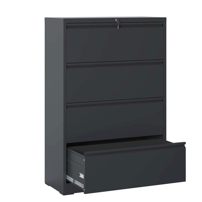 Armoire noire verrouillable en métal 4, conception de bureau moderne, rangement pour dossiers de format légal / A4 / F4, article essentiel pour réduire le bruit, performance stable