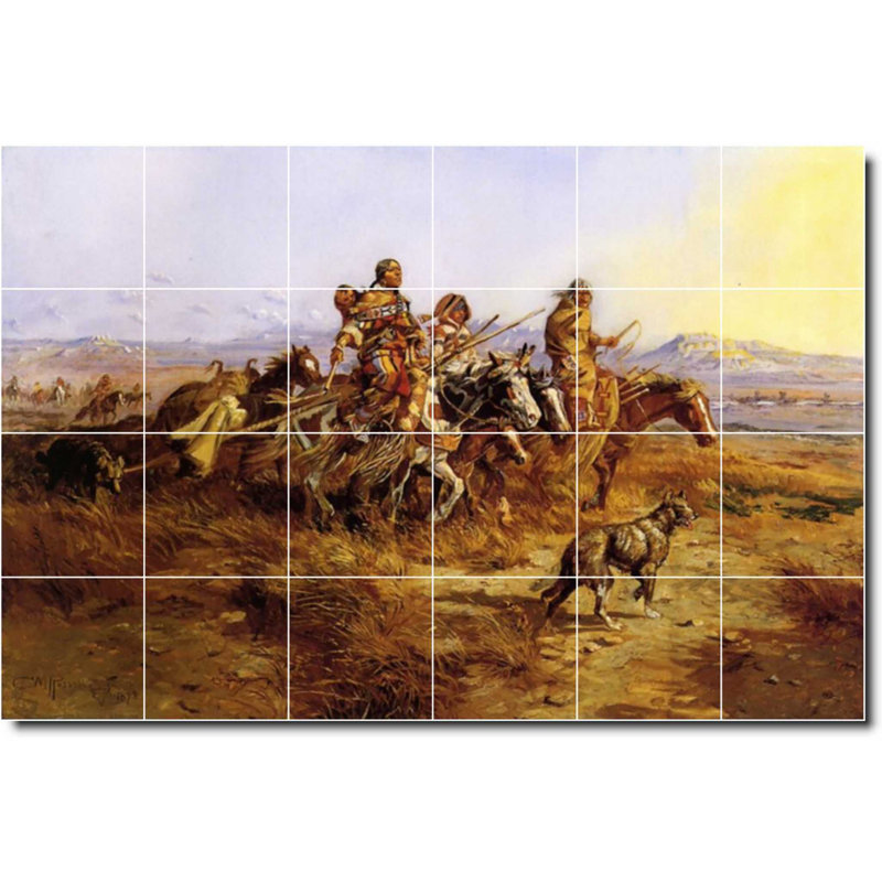 Carrelage mural décoratif en céramique 72 po x 48 po 12 po x 12 po, Charles Charles, peinture amérindienne W07771
