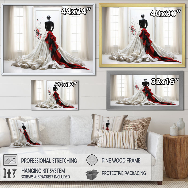 Rebouche Fashion - robe rouge élégance dévoilée II - imprimé, H 12 po x l 20 po x P 1 po, Cadre flottant noir