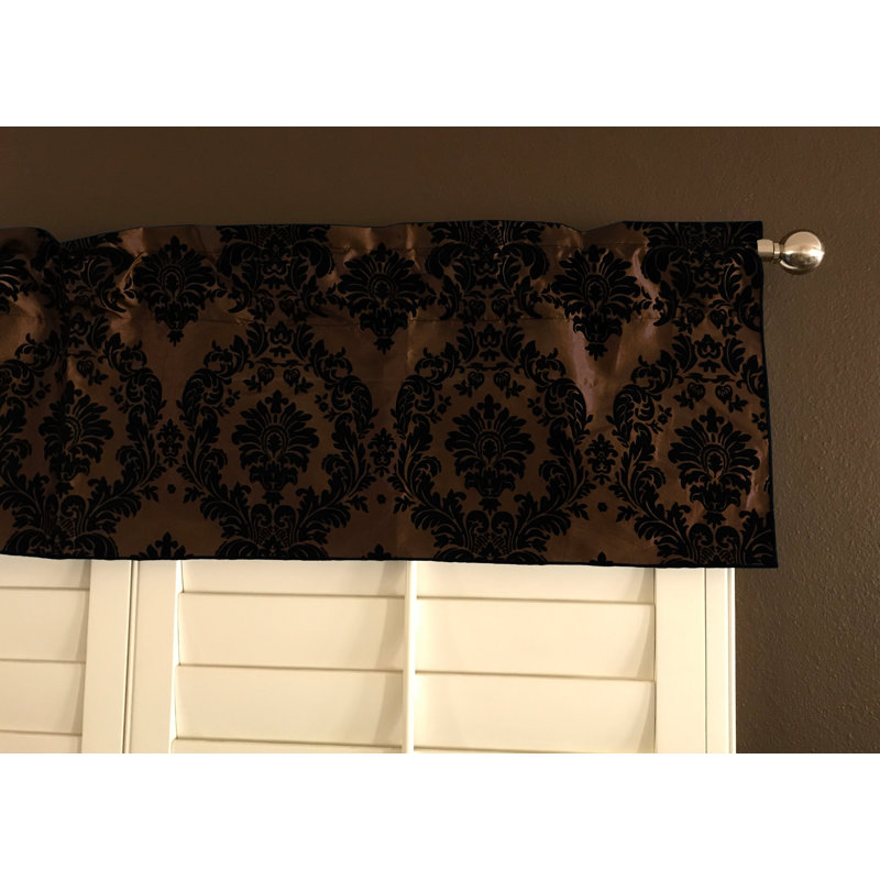 Cantonnière damassé sur mesure l 56 po, L 56 po x L 28 po, Noir / brun