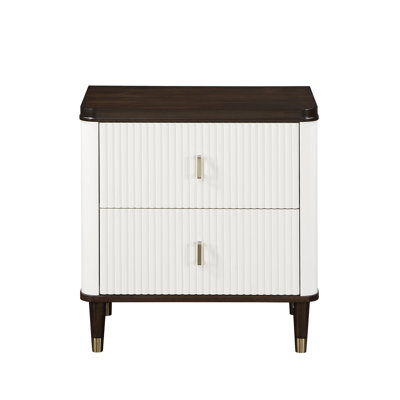 Modern Design White and Brown Finish 2-Drawers Nightstand with USB Port Durable Wooden Bedroom Furniture 1pc