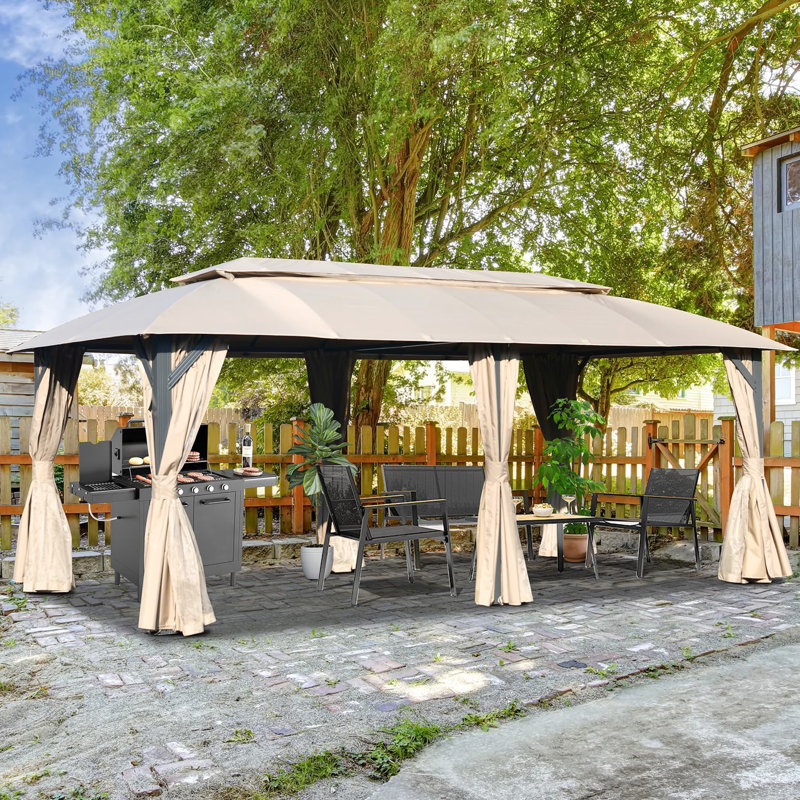 Tente de pavillon de jardin 10 pi x 20 pi - Cadre en métal robuste, rideaux d'intimité, brun extérieur de 10 pi x 20 pi spacieux et fonctionnel