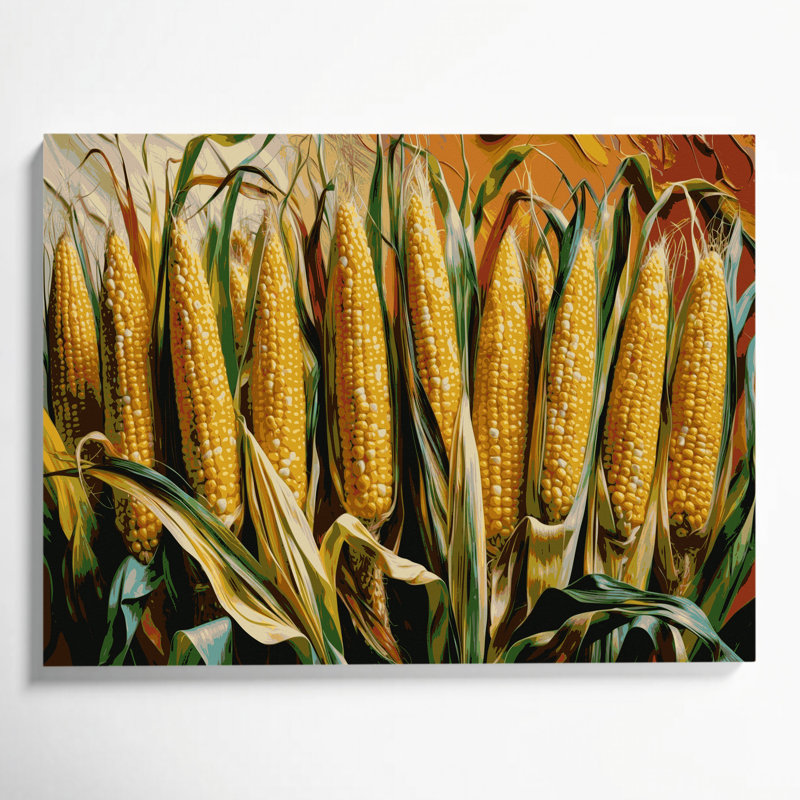 Légumes, maïs doux sur toile jaune brun, H 16 po x l 20 po