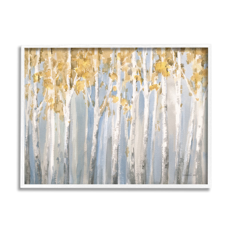 Mystical Birch Trees Landscape Print on Canvas with White Frame