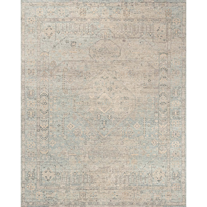 Hand Knotted Wool Oriental Area Rug in Blue/Gray, Rectangle 6' x 9'