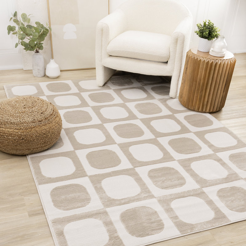 Tapis beige à pois crème Trinesha, Rectangle 5 pi 3 po x 7 pi 7 po